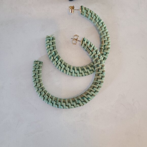 Large Turquoise Raffia Hoop Earrings - Picture 6 of 6